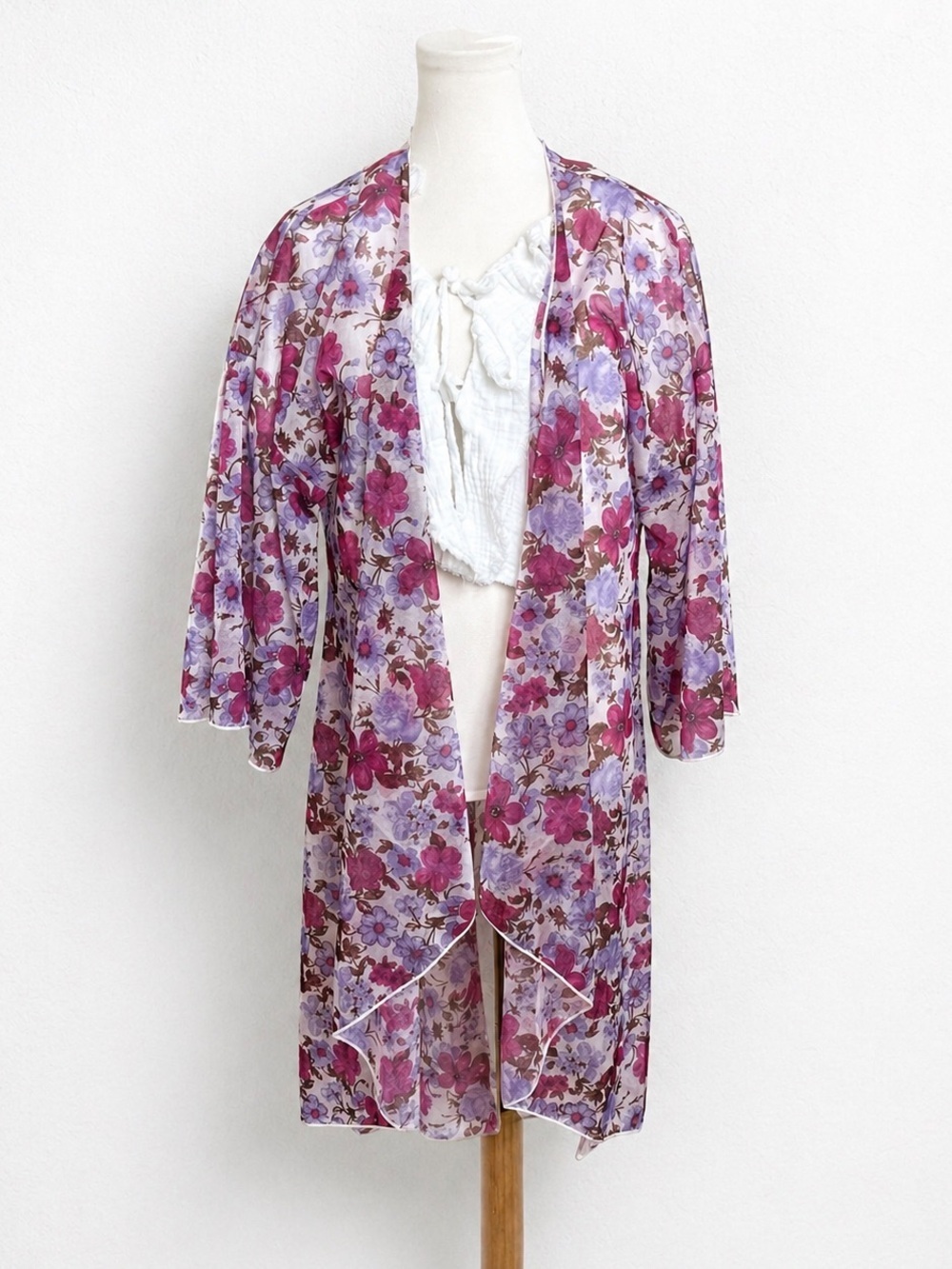 Vintage Sheer Floral Kimono Fairycore Wide Sleeve Boho Duster OS